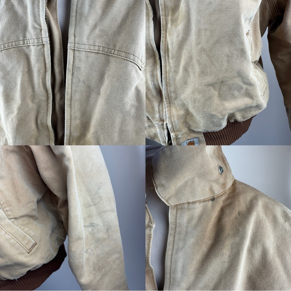 Distressed Carhartt Santa Fe Canvas Duck Coat Red Quilt Men's Size 2XL J13 BRN - Picture 14 of 15